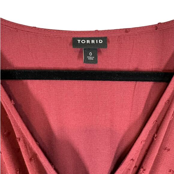 Torrid Midi Swiss Linen Surplice Dress Faux Wrap Burgundy 0 / Large / 12 - Picture 6 of 10